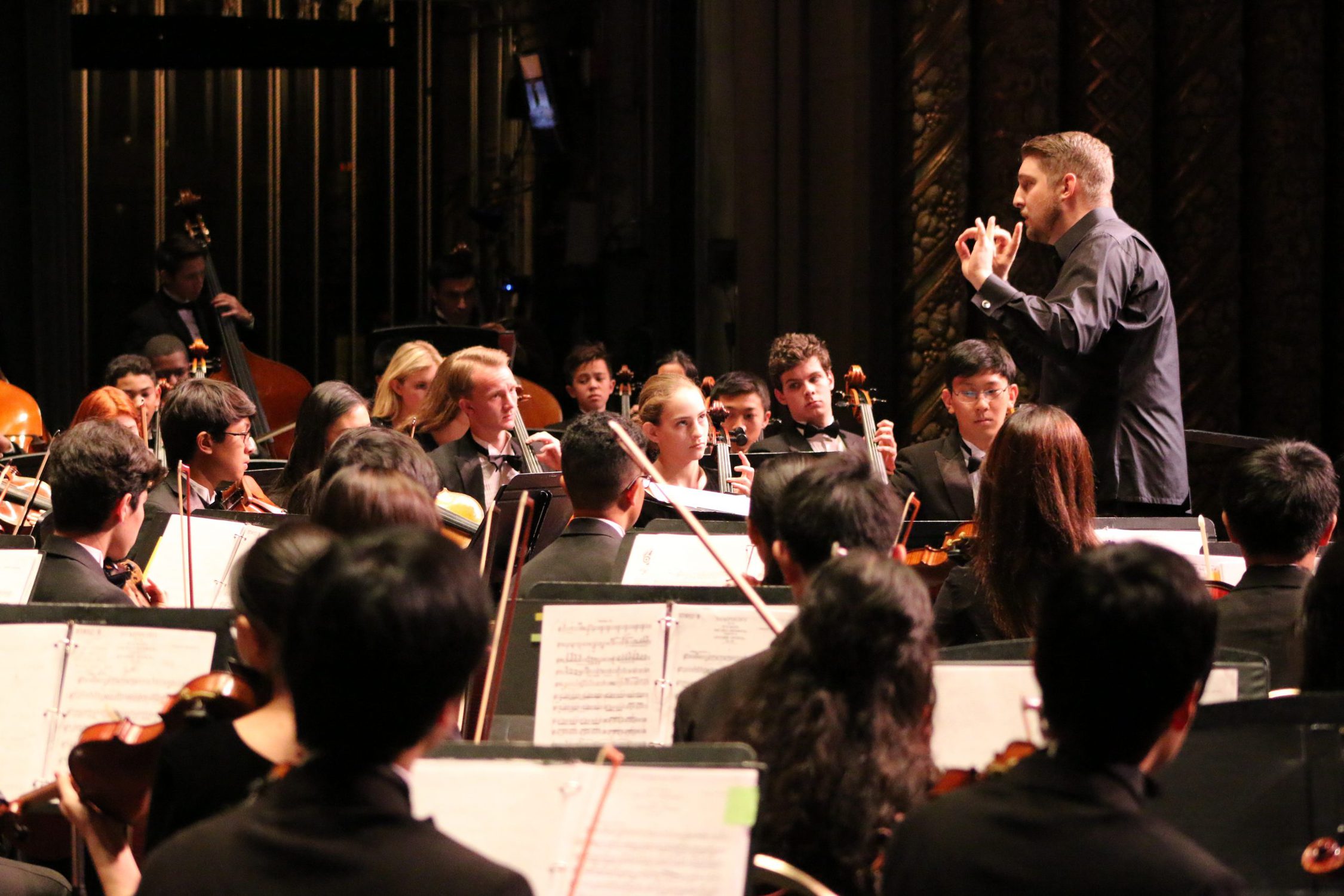 Conductor and musicians in concert